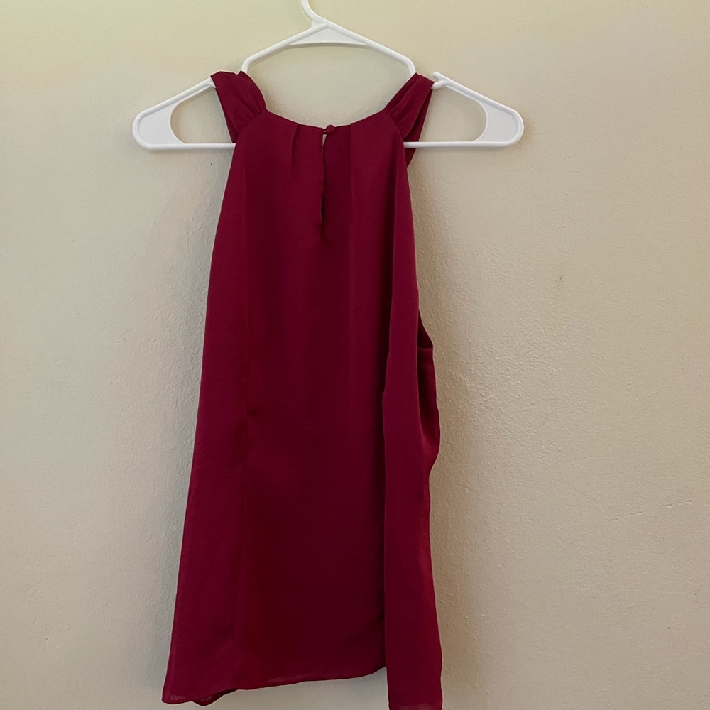 Fuschia with halter top. Loose fit.